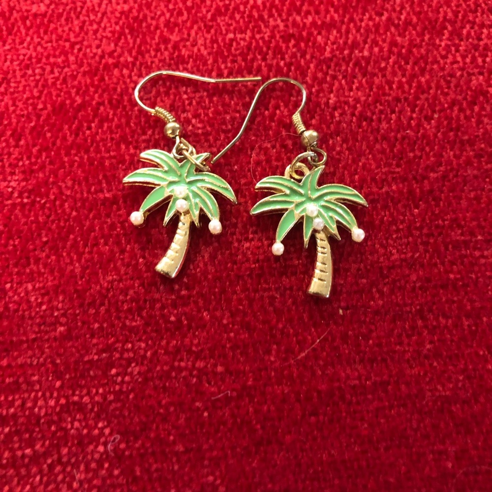 Palm Tree Earrings in Green and Gold